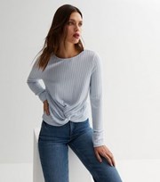 New Look Pale Blue Brushed Ribbed Knit Twist Front Top